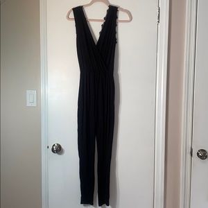 Black lace jumpsuit sexy deep v skinny